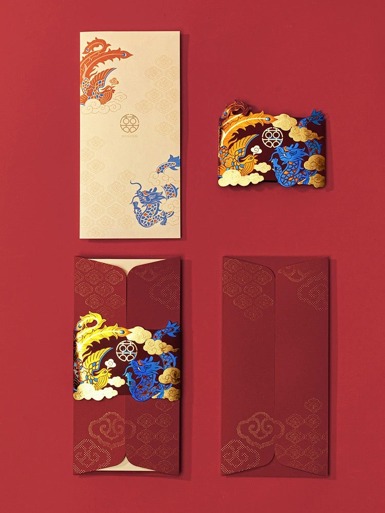 40 SETS Chinese Wedding Invite with Modern Dragon Phoenix Design