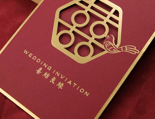 40 SETS Gold Foiled Chinese Wedding Invite with Lucky Birds & Modern Double Happiness Design