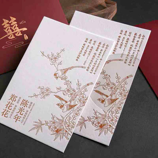 40 SETS Letterpress Cotton Invites with Bird Floral Design