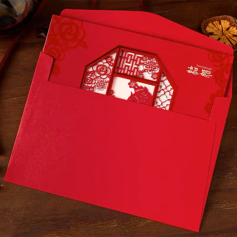 40 SETS Chinese Wedding Invitation With Red Love Birds Double Happiness Laser Cut Design