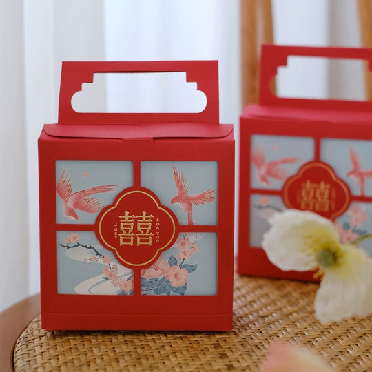 50 BOXES Double Happiness Red Wedding Candy Gift Box With Lucky Birds