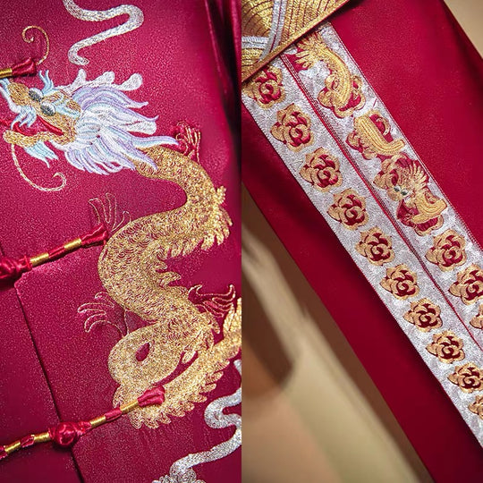 Red Qun Kua/Cheongsam 新郎龍鳳卦 with Lucky Dragon Embroidery (Groom)