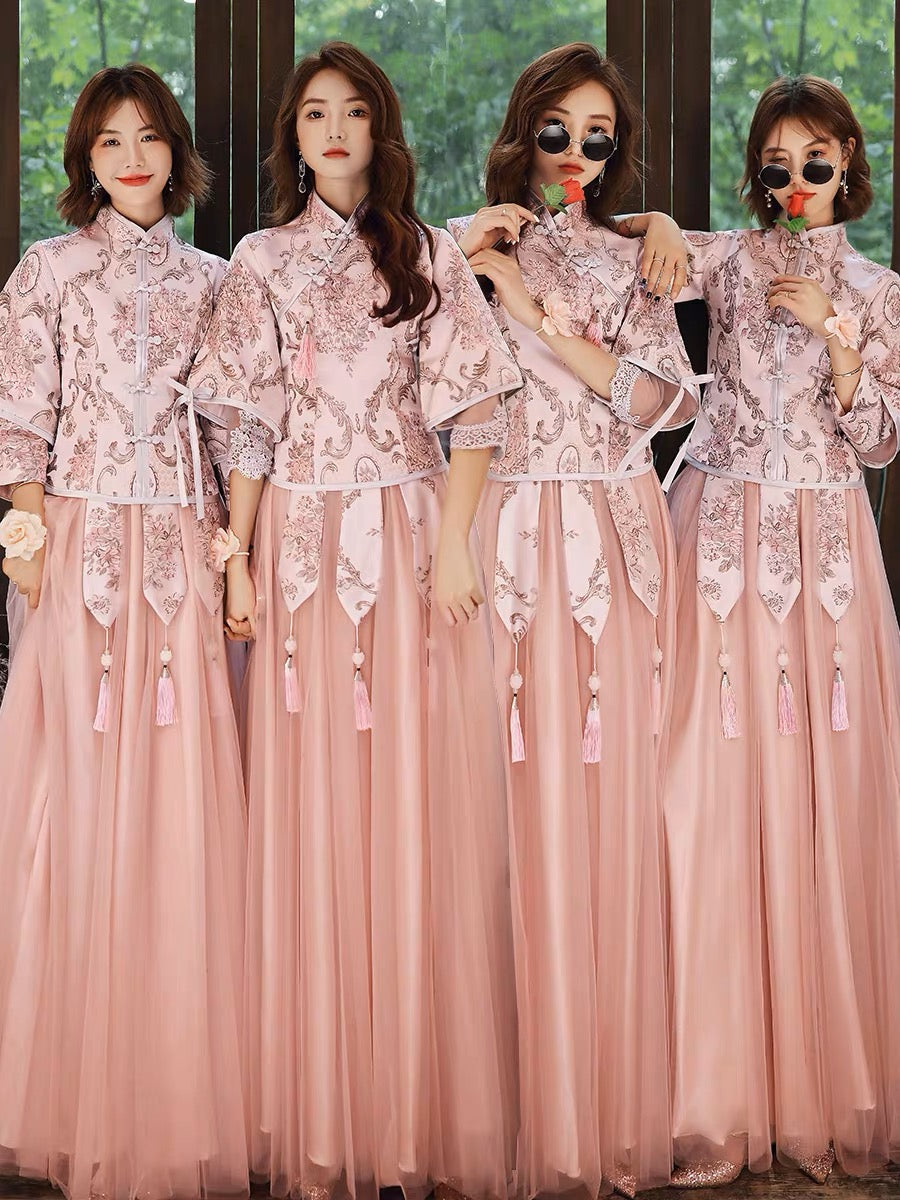 Pretty Pink Chinese Bridesmaids Dress for Tea Ceremony