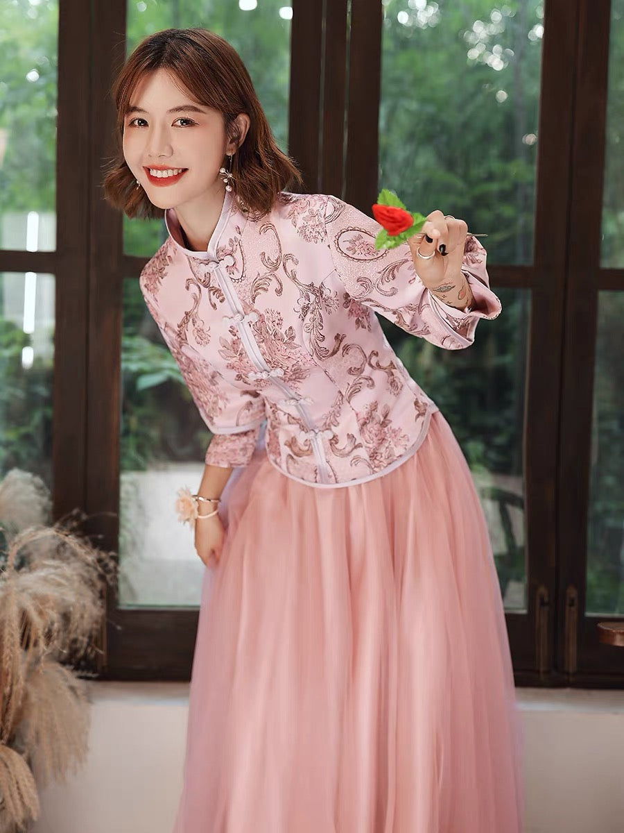 Pretty Pink Chinese Bridesmaids Dress for Tea Ceremony