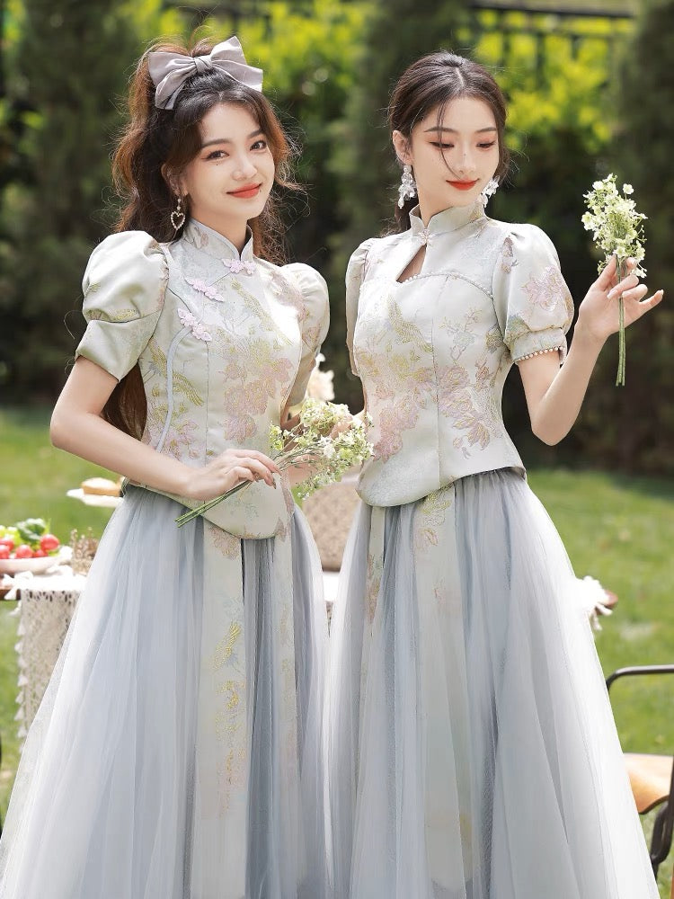 Blush Pink Chinese Bridesmaids Dress for Asian Wedding