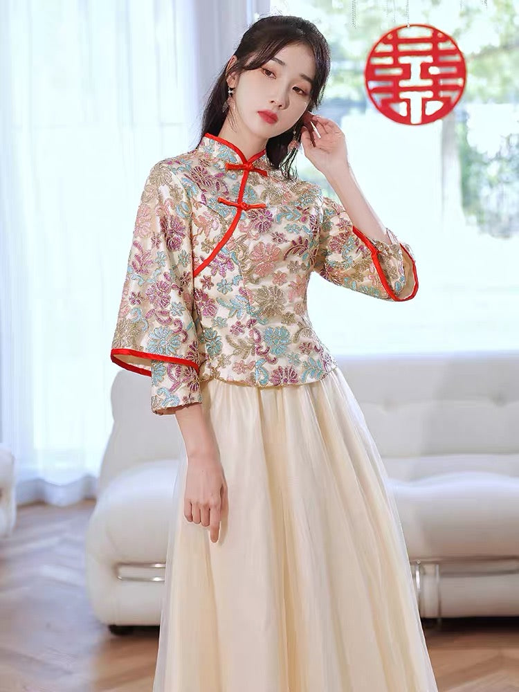 Red Lined Chinese Style Bridesmaids Dress for Asian Wedding