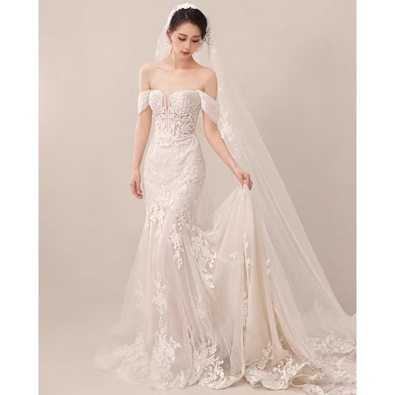 ARIA Elegant Off-Shoulder Lace Floral Wedding Dress