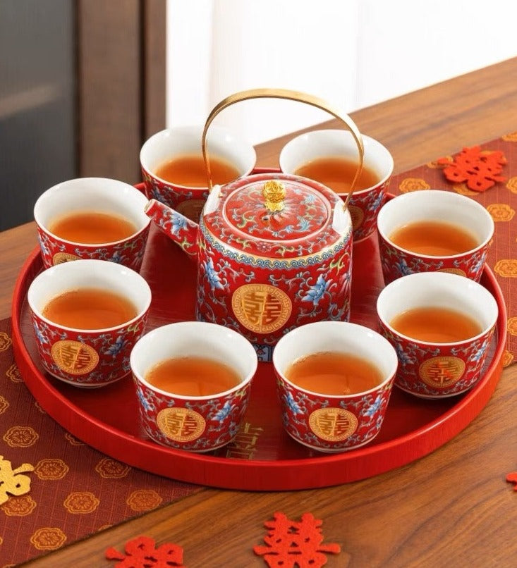 Asian Ceremony Tea Set with Double Happiness Pattern