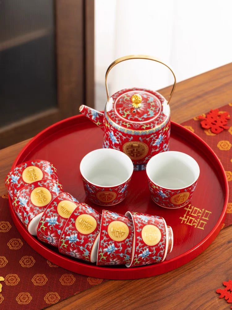 Asian Ceremony Tea Set with Double Happiness Pattern