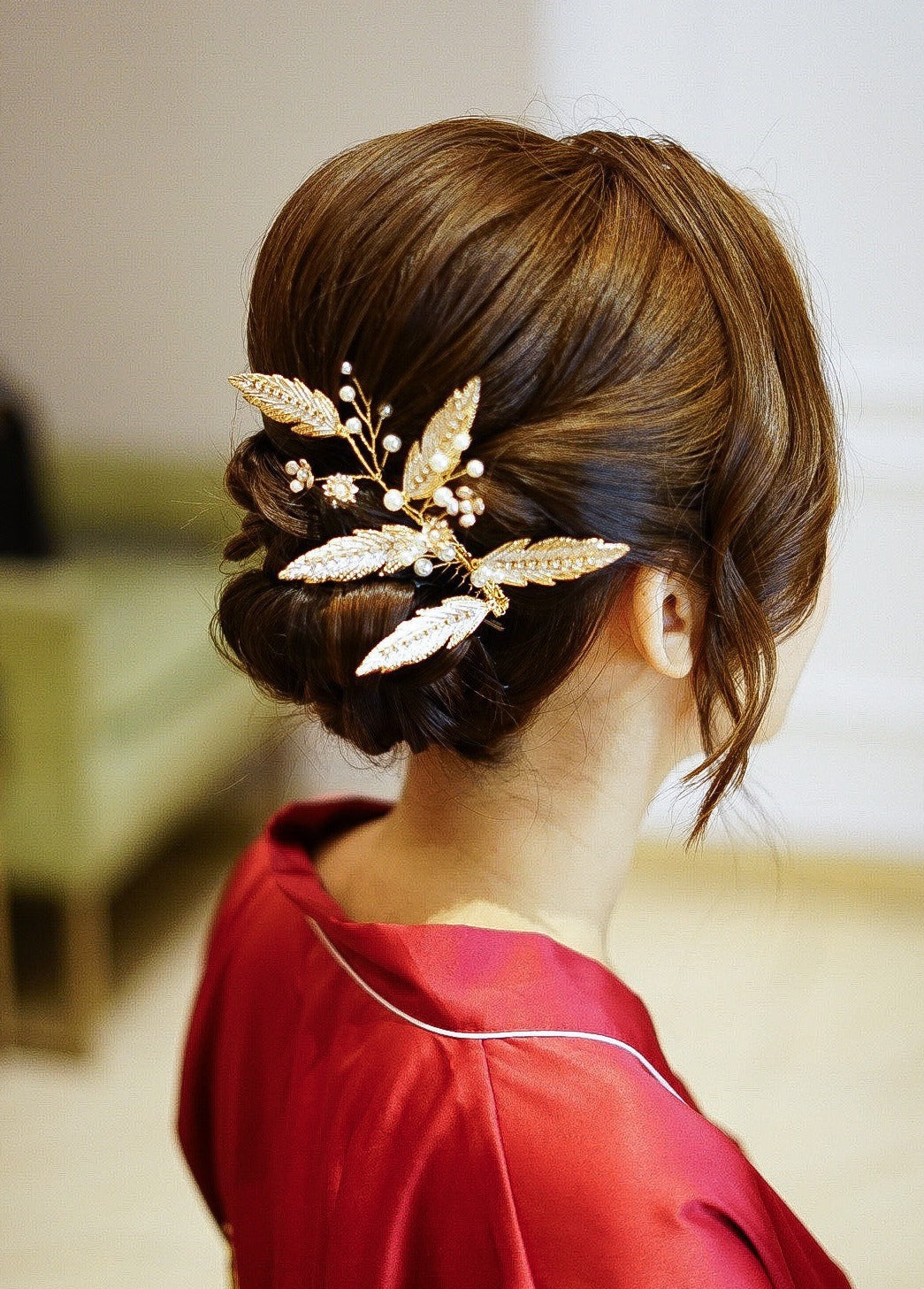 Golden Feather Bridal Hairpieces with Pearl Details