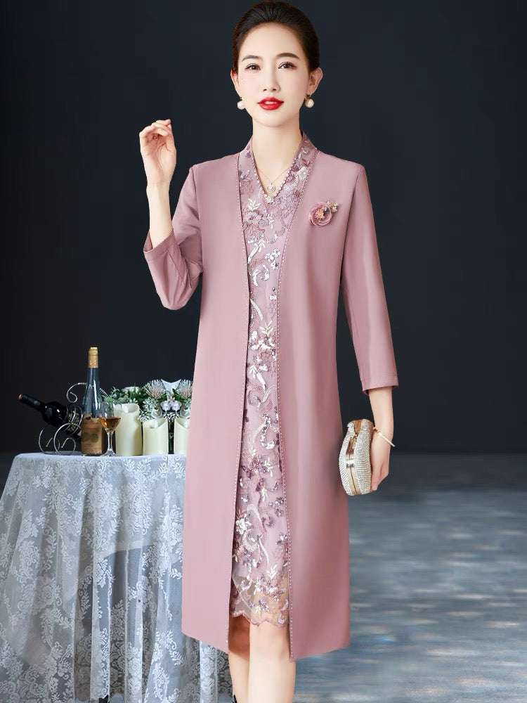 JANE DRESS Sophisticated Mother of the Bride/Groom Dress with Faux Outer Jacket
