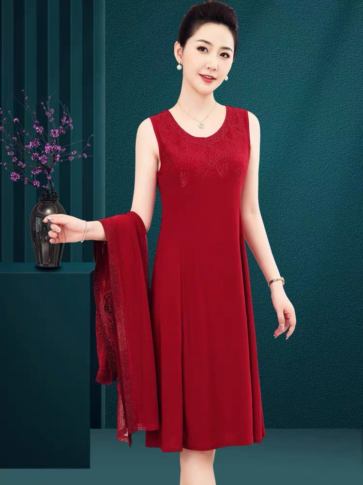AMY DRESS Simple Classic Red Mother of the Bride/Groom Dress for Asian Ceremony
