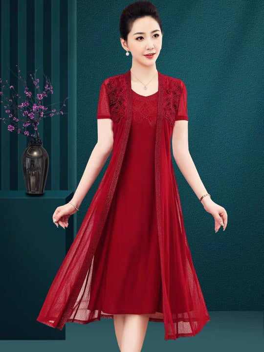 AMY DRESS Simple Classic Red Mother of the Bride/Groom Dress for Asian Ceremony