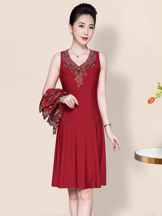JOANNE DRESS Red Mother of the Bride/Groom Dress with Matching Shaw for Asian Ceremony