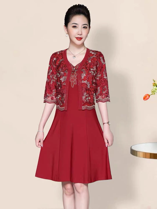 JOANNE DRESS Red Mother of the Bride/Groom Dress with Matching Shaw for Asian Ceremony