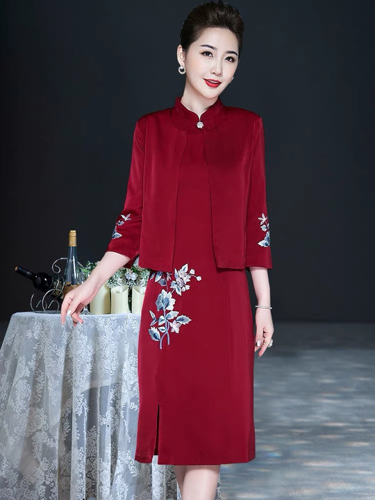 ANGELINA DRESS Classic Red Mother of the Bride/Groom Dress with Matching Jacket for Asian Ceremony