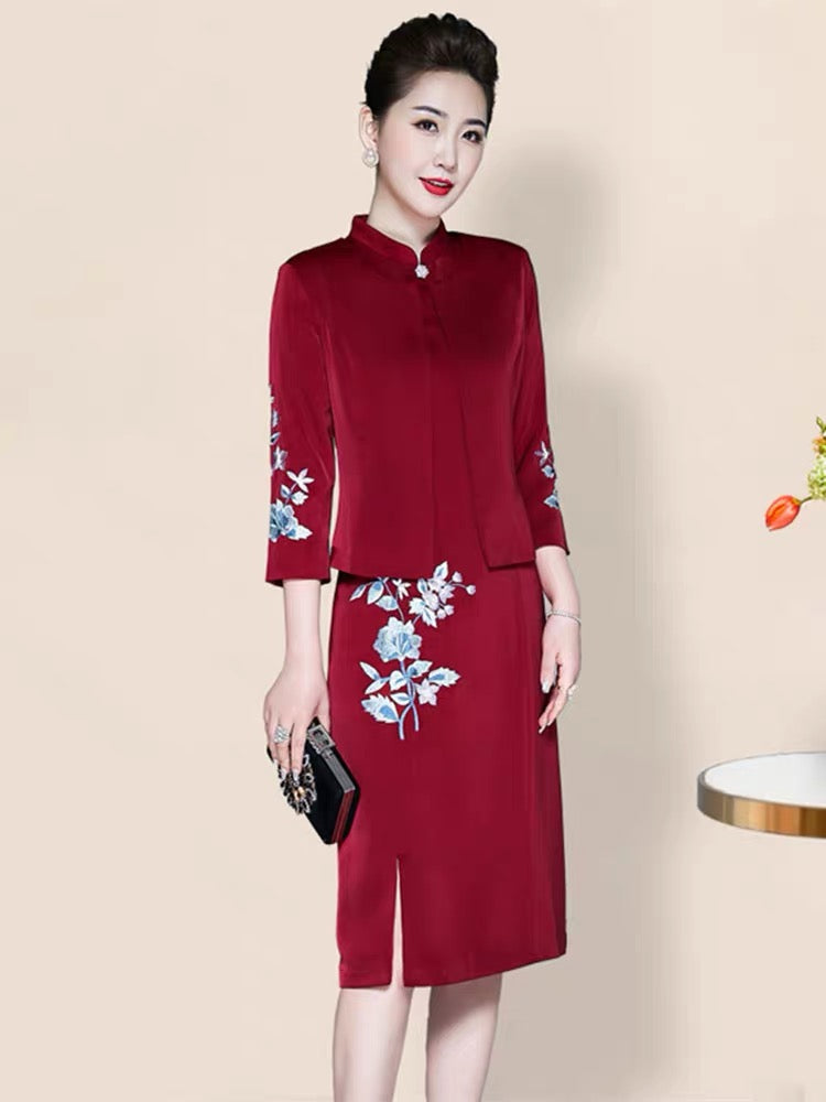 ANGELINA DRESS Classic Red Mother of the Bride/Groom Dress with Matching Jacket for Asian Ceremony