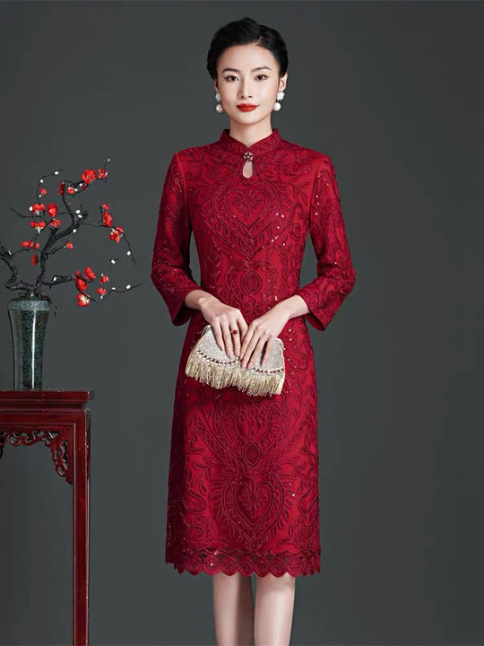 LILIAN DRESS Elegantly Patterned Mother of the Bride/Groom Dress for Asian Ceremony