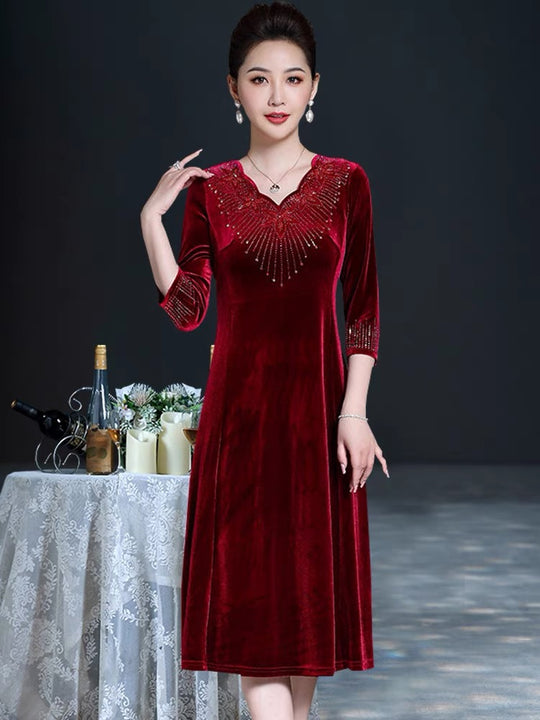 MARYANN DRESS Dark Red Mother of the Bride/Groom Dress for Asian Ceremony