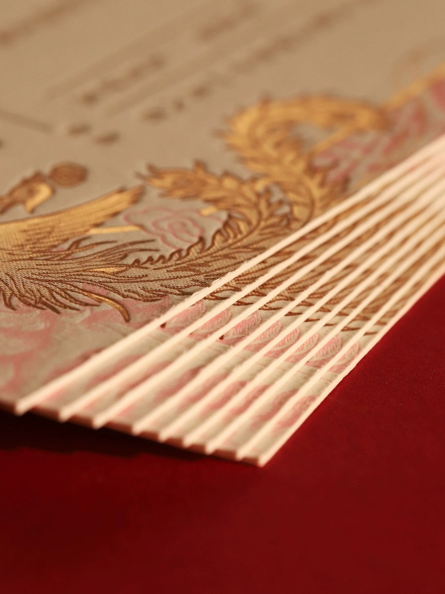 40 SETS Letterpress Cotton Invites with Gold Foil Dragon Phoenix Design