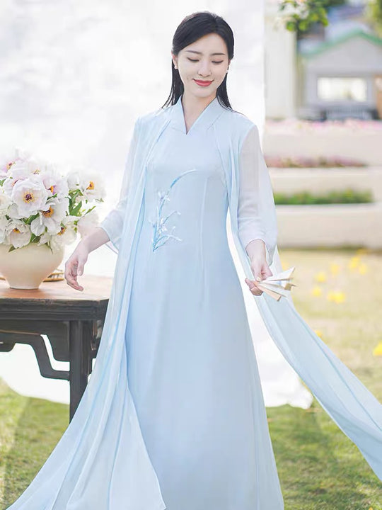 HELEN DRESS Serene Blue Mother of the Bride/Groom Dress with Sheer Shawl for Asian Ceremony