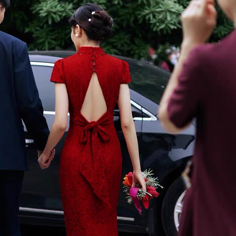Classic Red Laced Qipao with Classic Back Bow