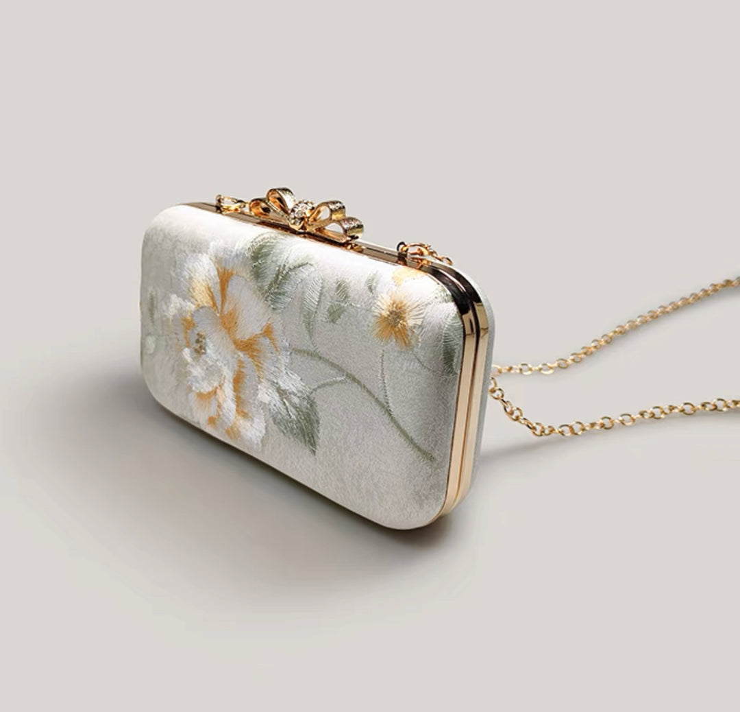 Floral Embroidered Wedding Clutch with Gold Details