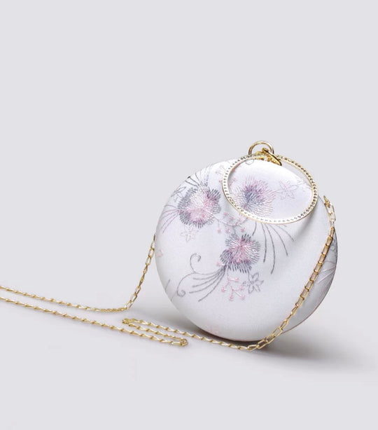 Embroidered Floral Circular Clutch for Wedding Ceremony