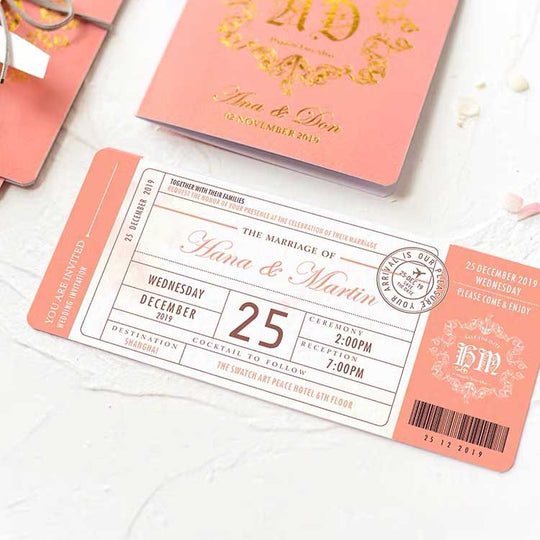 40 SETS Airplane Ticket Wedding Invite in Pastel Colors