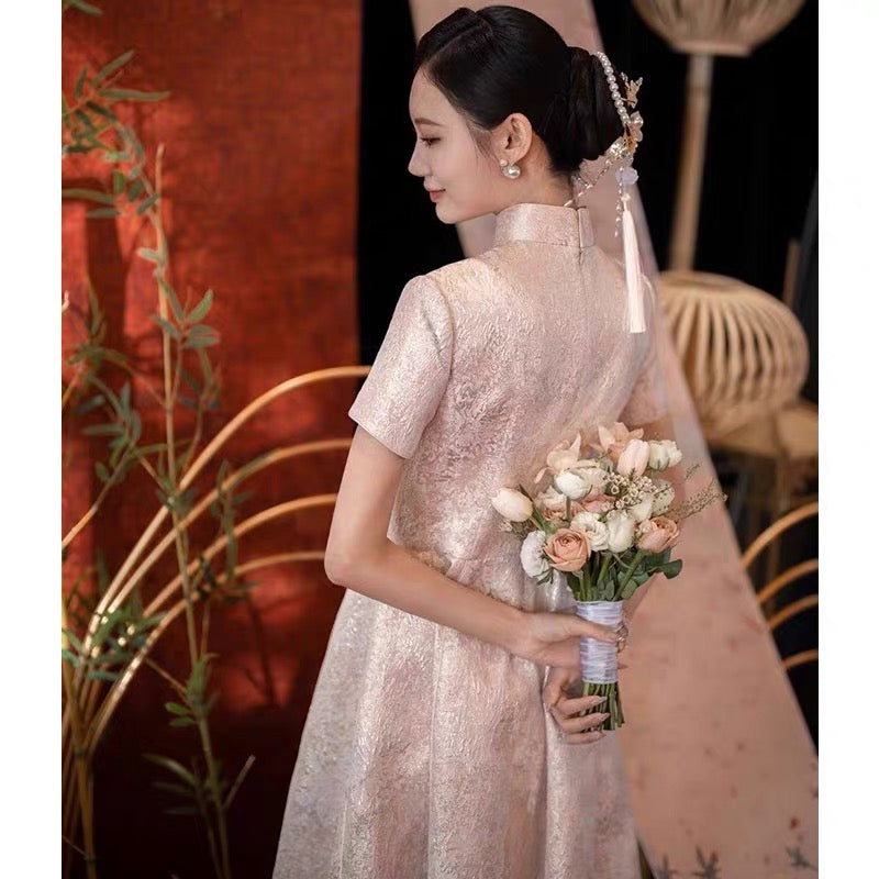 Blush White Qipao with Simple Modern Collar