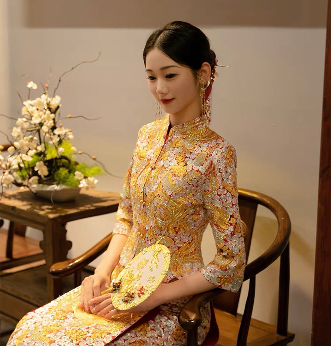 Stunning Fully Embroidered Wedding Qun Kua 龍鳳卦/秀禾服 for Bride