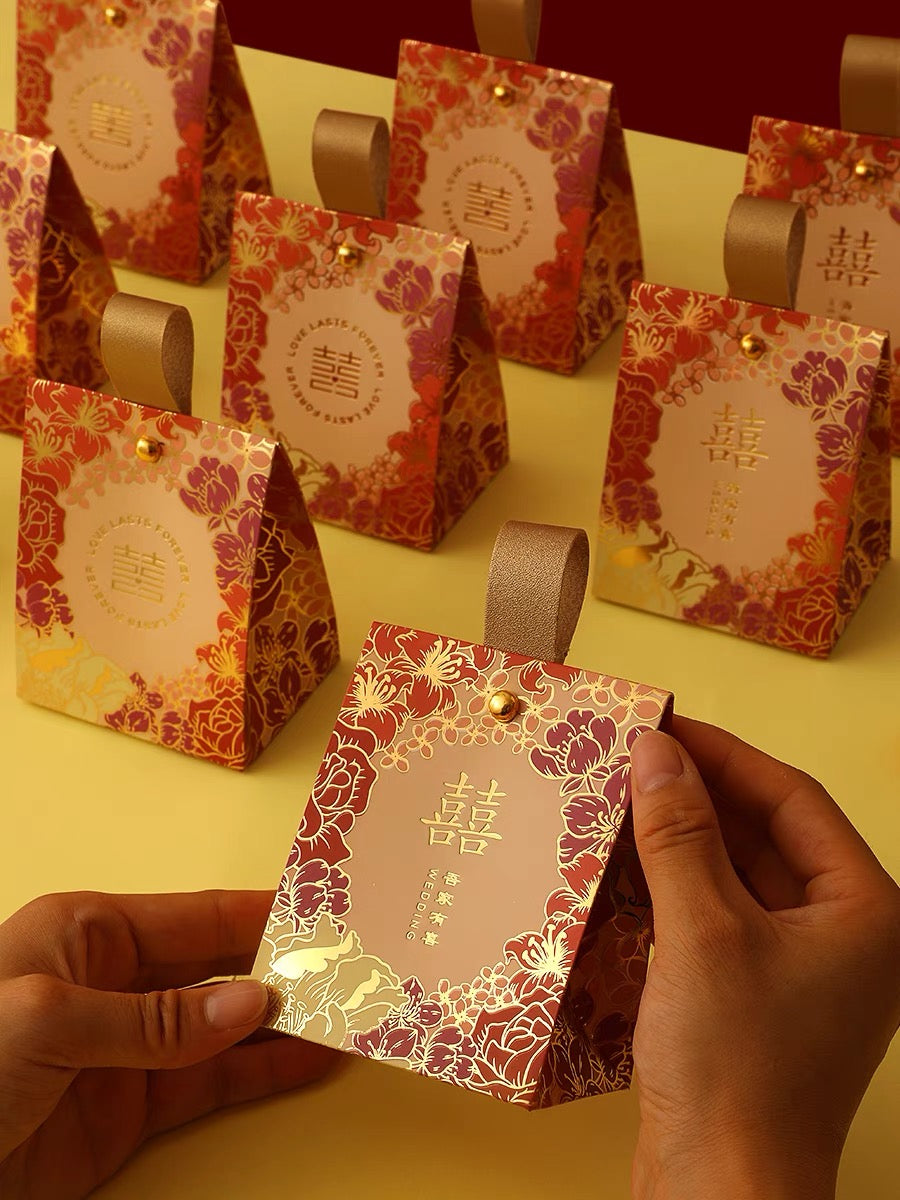 50 BOXES Gold Foiled Floral Chinese Wedding Candy Boxes