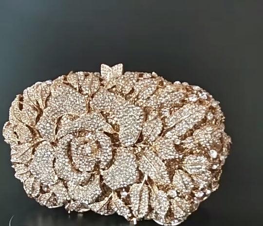 Stunning Gold Encrusted Wedding Clutch with Single Rose Design