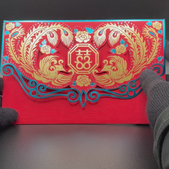 40 SETS Unique Laser Cut Chinese Wedding Invitation Set with Blue Envelope Linings