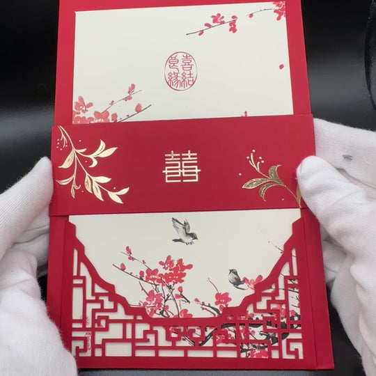 40 SETS Chinese Laser Cut Wedding Invitation Set with Main Invite and Envelope