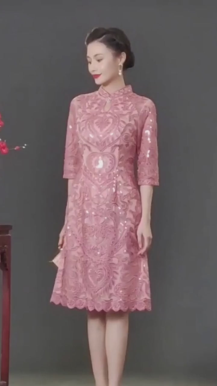 LILIAN DRESS Elegantly Patterned Mother of the Bride/Groom Dress for Asian Ceremony