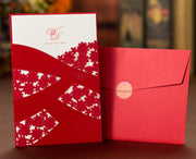 40 PCS Chinese Floral Laser Cut Wedding Invitation Set with Main Invite and Envelope