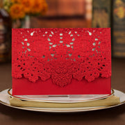 40 PCS Chinese Wedding Invitation With Laser Cut Florals Set with Main Invite and Envelope