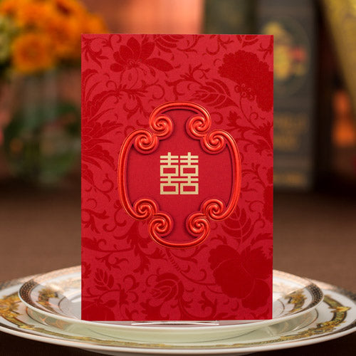 40 SETS Chinese Wedding Invitation Set with Gold Double Happiness Main Invite and Envelope