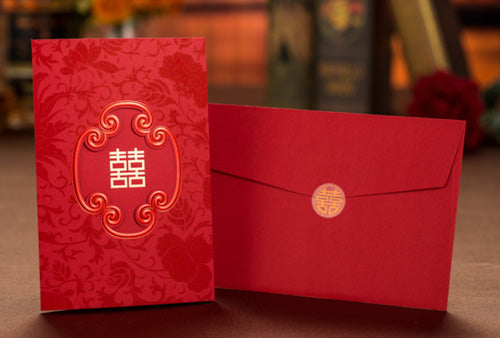 40 SETS Chinese Wedding Invitation Set with Gold Double Happiness Main Invite and Envelope