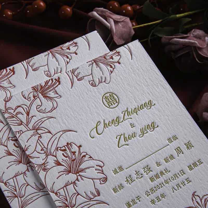 40 SETS Letterpress Cotton Invites with Colorful Floral Design