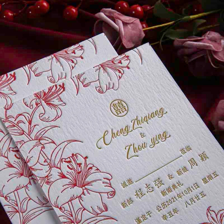 40 PCS Letterpress Cotton Invites with Colorful Floral Design
