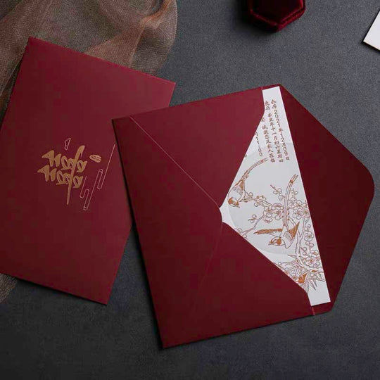 40 SETS Letterpress Cotton Invites with Bird Floral Design