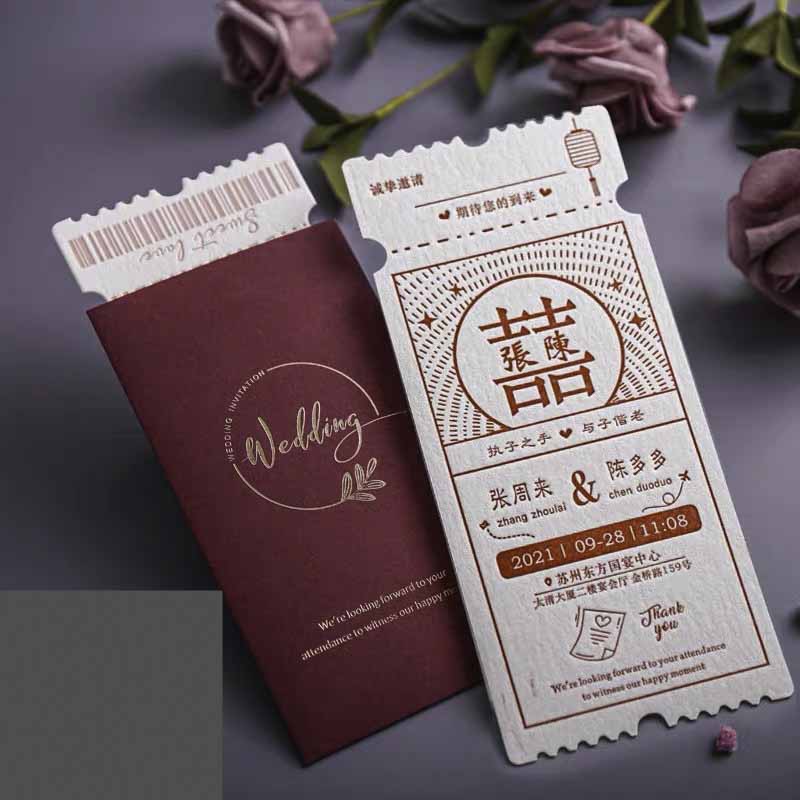 40 SETS Letterpress Cotton Invites with Ticket Pocket Design