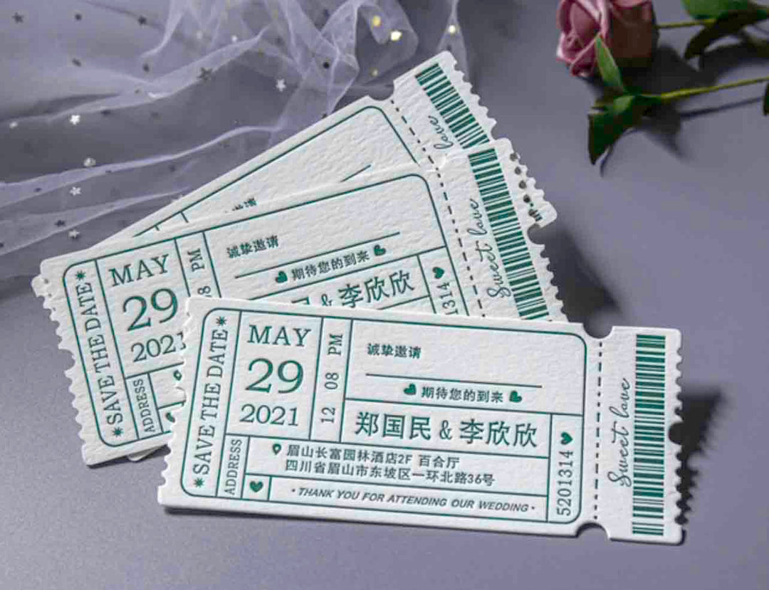 40 SETS Unique Chinese Wedding Invitation Set with Ticket Pocket Design