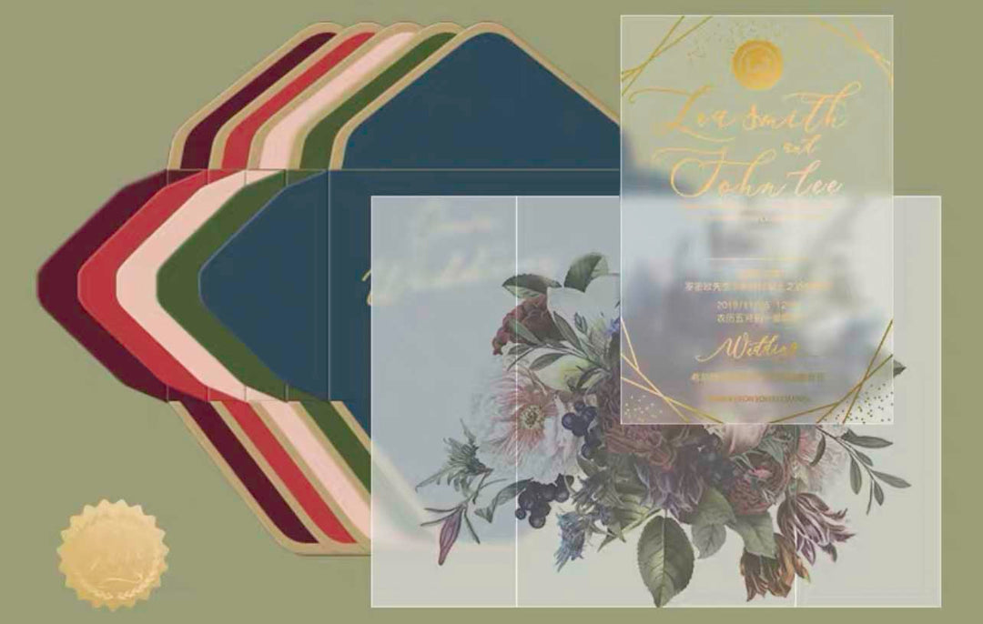 60 SETS Floral Design Wedding Invitations with Vellum Paper
