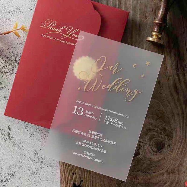 60 PCS  Red White Star Wedding Invitations with Vellum Paper