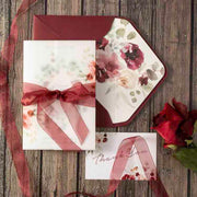60 PCS  Red Floral  Design Wedding Invitations with Vellum Paper