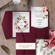 60 PCS  Red Floral  Design Wedding Invitations with Vellum Paper