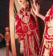 Beaded Coat and Skirt Wedding Kua 龍鳳卦/秀禾服 Qun Kua Cheongsam for Bride in Elegant Red Color